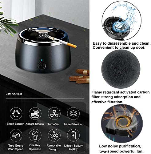 iLeefy 2 in 1 Air Purifier Multifunctional Smokeless Ashtray USB Rechargeable Ash Tray Electronic Ashtray with Filter, Best for Home Office or Car (Black)