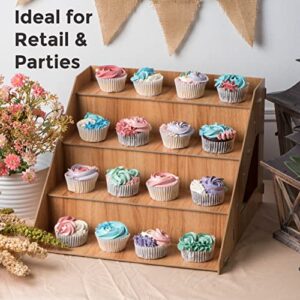 Tapeera 4-Tier Retail Wooden Display Riser - Farmers Market Craft Fair Display Rack - Candle Soap Display Stand For Craft Shows - Wood Countertop Pop Up Shop Display Rack For Tumblers Cupcakes Candy