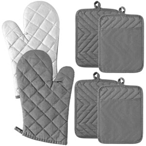 grobro7 6pcs cotton oven mitts and pot holders set durable hot pads machine washable bbq gloves heat resistant pocket pot holder with hanging loop for safe kitchen baking cooking grilling grey