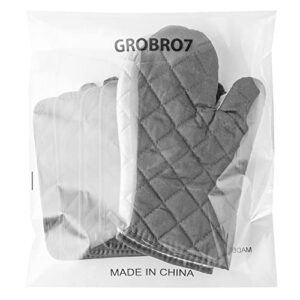 GROBRO7 6Pcs Cotton Oven Mitts and Pot Holders Set Durable Hot Pads Machine Washable BBQ Gloves Heat Resistant Pocket Pot Holder with Hanging Loop for Safe Kitchen Baking Cooking Grilling Grey