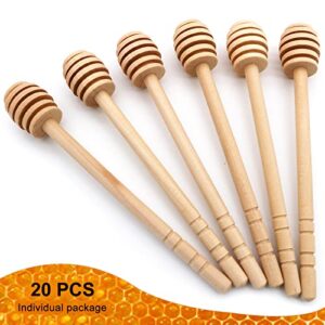 BLUE TOP 20PCS Wooden Honey Dipper Stick 6 Inch Individually Wrapped Honey Stirrer Stick,Honeycomb Sticks,Honey Wand for Honey Jar Dispense Drizzle Honey and Wedding Party Favors Gift.