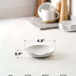 LE TAUCI Spoon Rest for Stove Top, Spoon Holder for Kitchen Counter, Embossment Housewarming Gift, Farmhouse Decor, Ceramic Accessories Utensil Rest - 4.8 inch, Set of 4, White