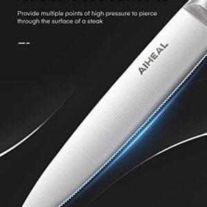 Aiheal Serrated Steak Knife Set, Stainless Steel Steak Knives Set of 8, Never Needs Sharpening Dinner Knives, Micro Serrated Steak Knives with Gift Box