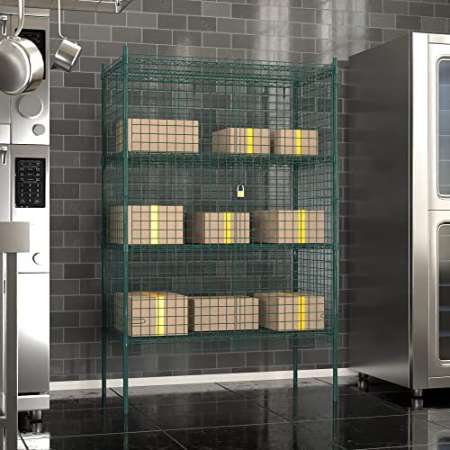 Krollen Industrial NSF Stationary Wire Green Security Cage Kit - 24" x 48" x 74" With 4 Shelves