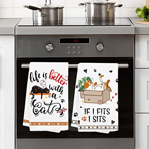 Hexagram Cat Funny Kitchen Towels Decorative Set of 4-Cat Lover Gifts for Women-Cat Lover Owners Mom Gifts-Housewarming Gifts-Cat Hand Towels for Kitchen-Cute Dish Towels-Tea Towel-Cat Kitchen Decor