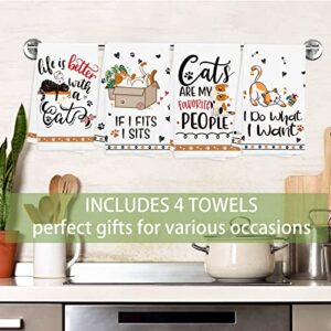 Hexagram Cat Funny Kitchen Towels Decorative Set of 4-Cat Lover Gifts for Women-Cat Lover Owners Mom Gifts-Housewarming Gifts-Cat Hand Towels for Kitchen-Cute Dish Towels-Tea Towel-Cat Kitchen Decor