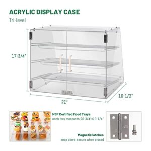 YBSVO 3 Tray Commercial Countertop Bakery Display Case with Rear Doors - 21" x 17 3/4" x 16 1/2"