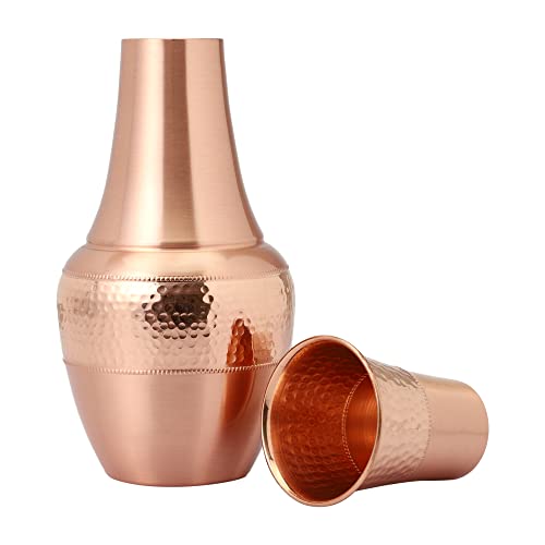 Pure Copper Bedside Carafes, Flask with Tumbler, For Ayurveda Health Benefits - Capacity - 1.4 Lt. (47.3 US Fluid Ounce)