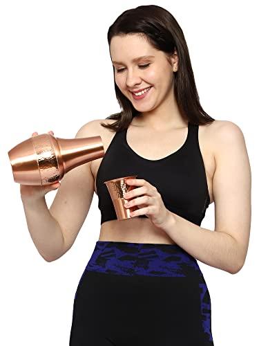 Pure Copper Bedside Carafes, Flask with Tumbler, For Ayurveda Health Benefits - Capacity - 1.4 Lt. (47.3 US Fluid Ounce)