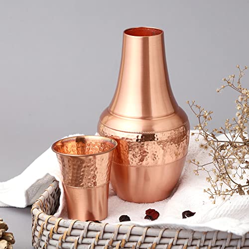 Pure Copper Bedside Carafes, Flask with Tumbler, For Ayurveda Health Benefits - Capacity - 1.4 Lt. (47.3 US Fluid Ounce)