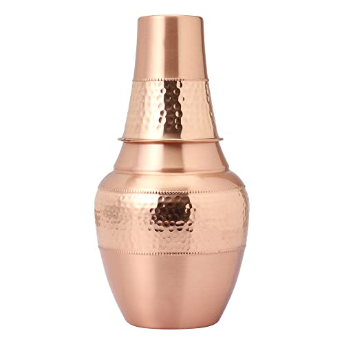 Pure Copper Bedside Carafes, Flask with Tumbler, For Ayurveda Health Benefits - Capacity - 1.4 Lt. (47.3 US Fluid Ounce)