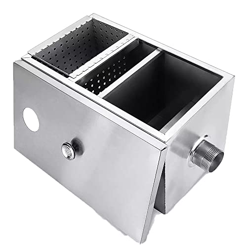 Grease Trap Commercial Grease Trap 304 Stainless Steel Interceptor Set Under Sink Grease Trap Detachable Design Grease Trap Interceptor for Restaurant Kitchen Wastewater Removable Baffles