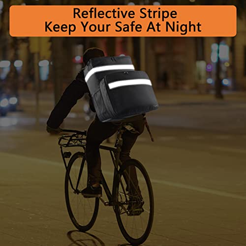 Food Delivery Backpack, Expandable Insulated Hot Pizza Bags for Delivery Bike, Large Leakproof Waterproof Delivery Bag with 4 Mesh Pockets Reflective Strip for Uber Eat, Camping & Beach, Black