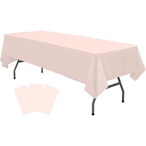 Plastic Light Pink Tablecloths 3 Pack Disposable Table Covers 54" x 108" Baby Pale Pink Table Cloths for Parties Bridal Shower Engagement Wedding Birthday, Fits 6 to 8 Foot Rectangle Tables