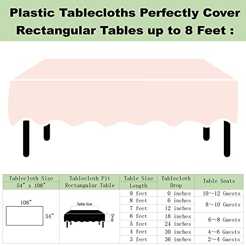 Plastic Light Pink Tablecloths 3 Pack Disposable Table Covers 54" x 108" Baby Pale Pink Table Cloths for Parties Bridal Shower Engagement Wedding Birthday, Fits 6 to 8 Foot Rectangle Tables