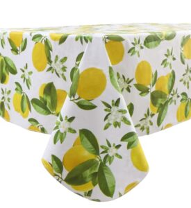 liberecoo vinyl tablecloth flannel backed stain-resistant pvc table cloth waterproof oil-proof wipeable indoor/outdoor picnic, bbq and dining table cover (60 x 84 inch, lemon)