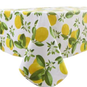 LIBERECOO Vinyl Tablecloth Flannel Backed Stain-Resistant PVC Table Cloth Waterproof Oil-Proof Wipeable Indoor/Outdoor Picnic, BBQ and Dining Table Cover (60 x 84 Inch, Lemon)