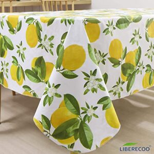 LIBERECOO Vinyl Tablecloth Flannel Backed Stain-Resistant PVC Table Cloth Waterproof Oil-Proof Wipeable Indoor/Outdoor Picnic, BBQ and Dining Table Cover (60 x 84 Inch, Lemon)