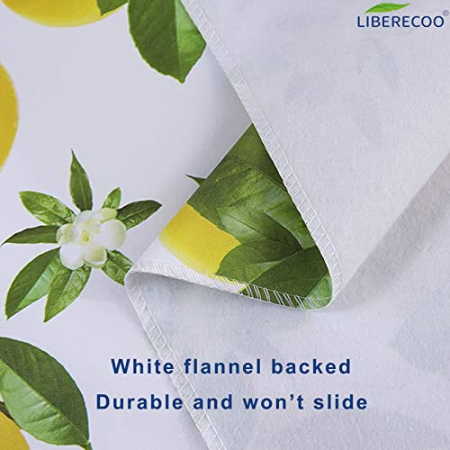 LIBERECOO Vinyl Tablecloth Flannel Backed Stain-Resistant PVC Table Cloth Waterproof Oil-Proof Wipeable Indoor/Outdoor Picnic, BBQ and Dining Table Cover (60 x 84 Inch, Lemon)