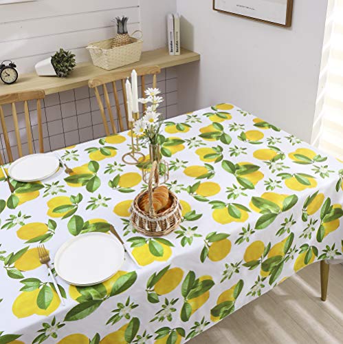 LIBERECOO Vinyl Tablecloth Flannel Backed Stain-Resistant PVC Table Cloth Waterproof Oil-Proof Wipeable Indoor/Outdoor Picnic, BBQ and Dining Table Cover (60 x 84 Inch, Lemon)