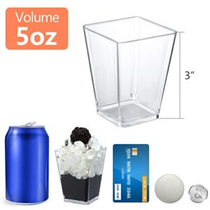 SHOPDAY 5oz Plastic Dessert Cups 100 Pack Small Clear Square Parfait Cups with Spoons, Mini Plastic Tumbler Serving Cups for Tasting Party Appetizers Mousse Yogurt