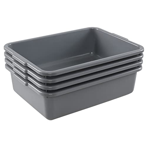 Yesdate 4 Packs 8 L Plastic Commercial Bus Box, Wash Basin Bus Tub, Small Utility Tote, Grey