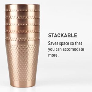 Arora Metal Anodized Hammered Copper color Tumbler Set of 6, Aluminum Handcrafted Cold-Drink Cups for Cocktail Drink, Beer Bar Party Gifts ,16oz