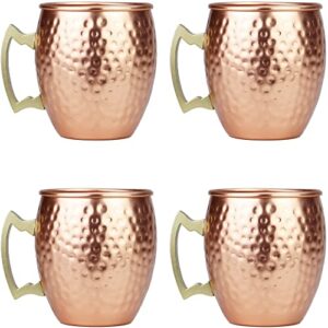 ARORA Moscow Mule Mugs set of 4,Aluminum Hammered Handcrafted Cups for Cocktail Drink, Beer Bar Party Gifts-Copper Color 19oz