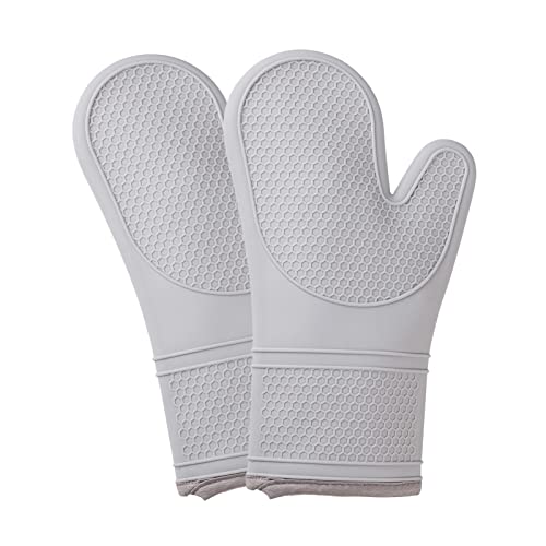 COOK WITH COLOR Silicone Oven Mitts- Heat Resistant Gloves with Soft Quilted Lining Set of 2 Oven Mitt Pot Holders for Cooking and BBQ (Gray)