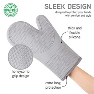 COOK WITH COLOR Silicone Oven Mitts- Heat Resistant Gloves with Soft Quilted Lining Set of 2 Oven Mitt Pot Holders for Cooking and BBQ (Gray)