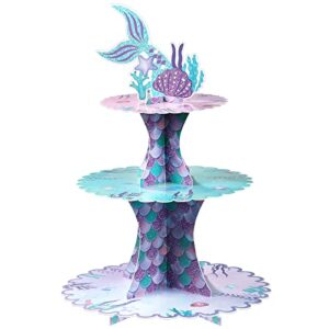 mermaid cake stand 3 tier mermaid party supplies mermaid tail cupcake stand holder for girls under the sea mermaid theme party baby shower birthday party favors