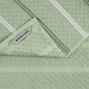 KitchenAid Stripe Gingham Dual Kitchen Rectangular CottonTowel 3-Pack Set, Matcha, 16"x28"