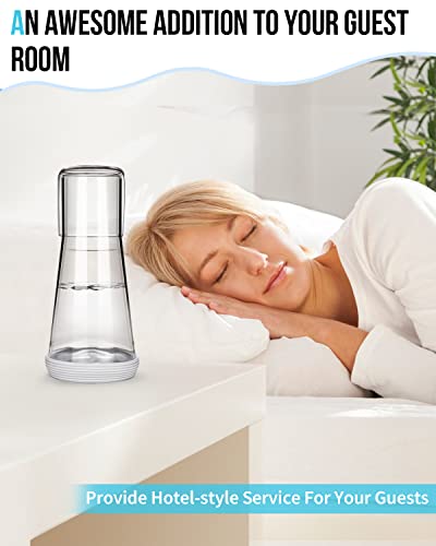 Bedside Night Water Carafe Set with Tumbler Glass, Clear Nightstand Carafe with Silicone Coaster for Bedroom and Guest Room, Glass Mouthwash Decanter for Bathroom (22 OZ)