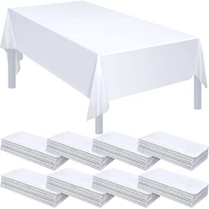 28 pack disposable plastic tablecloth rectangle table cover 54 x 108 inches, disposable table clothes for rectangle tables rectangular plastic table cloths for picnic camping party wedding (white)