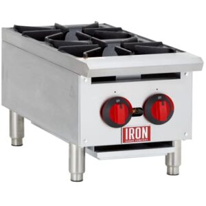 iron range company irhp-12-2b 12" two burner countertop commercial gas hot plate, stainless steel, 50,000 btu, etl listed