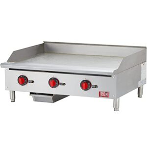 Iron Range Company IRTG-36 36" x 21" Countertop Commercial Gas Commercial Griddle with Thermostatic Control and Three Burners, 90,000 BTU, ETL Listed