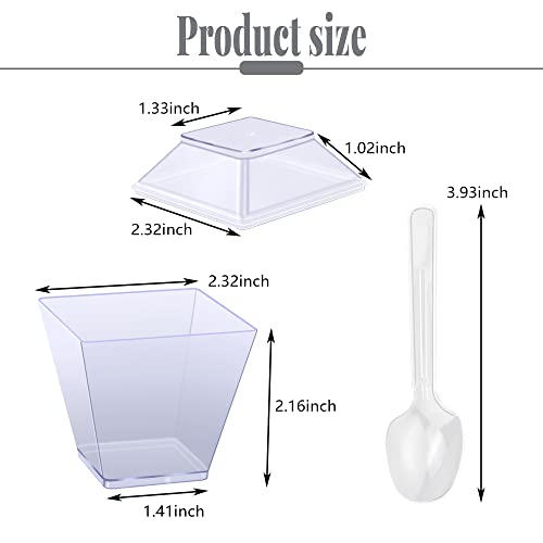 Vmiapxo 40 Set 3.4oz/100ml Clear Dessert Cups with Hard Plastic Lids and Spoons, Reusable Transparent Parfait Cups Mini Cups for Appetizer Tasting Sample Serving