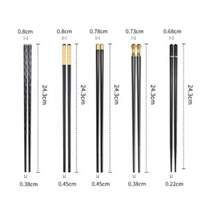 Chopsticks Reusable Dishwasher Safe, 9.6 inch/24.3cm Matte Non-Slip Japanese Chinese Chop Sticks, Fiberglass, Black&Gold-5 Pairs