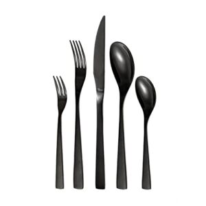otto koning - berlin - 20 piece black cutlery set for 4 people, stainless steel flatware, tableware silverware set with steak knife and fork sets, elegant design, mirror polished and dishwasher safe