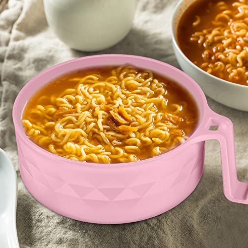 2 Sets Microwave Ramen Cooker Bowl Set Quick Ramen Cooker with Handles Ramen Noodle Cooker with Spoon Chopsticks Fork College Dorm Room Apartment Essentials for Girls and Boys (Pink, Blue)