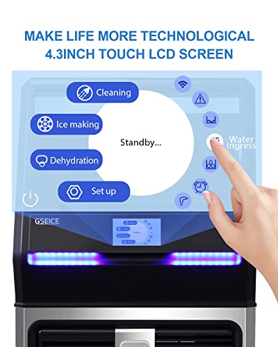 GSEICE Commercial Ice Maker Machine, 150LBS/24H with 45 Pounds Storage Bin - 4.3 inch Touch Screen, Food-Grade Materials, 304 Stainless Steel Ice Making Machine Perfect for Home and Business