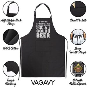 VAGAVY - Funny BBQ Apron for Men with Pockets - Bottle Opener and Gift Box Included - Black Barbeque Man Aprons, Dad, Husband - Birthday, Father’s Day Grilling Gifts for Papa, Husband