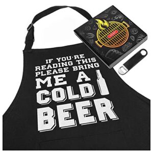 VAGAVY - Funny BBQ Apron for Men with Pockets - Bottle Opener and Gift Box Included - Black Barbeque Man Aprons, Dad, Husband - Birthday, Father’s Day Grilling Gifts for Papa, Husband