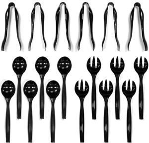 disposable plastic serving utensils - 6 each 6" serving tongs, 10” serving spoons, 10” serving forks (set of 18 – black)
