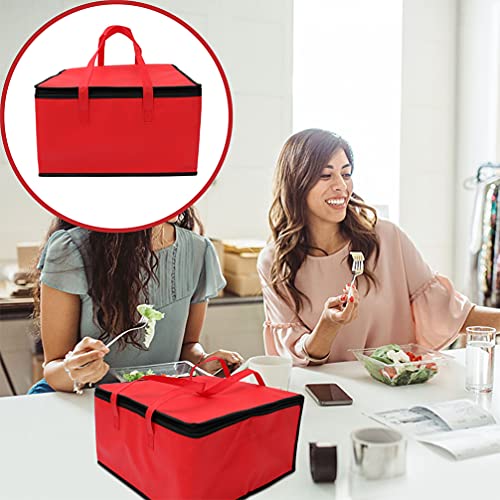 Insulated Food Delivery Bag Warmer: 10 Inch Water Resistant Large Hot Grocery Carrying Case for Restaurant Catering Instacart Doordash Grubhub Postmate Red