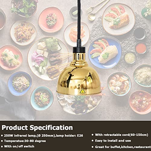 KOUWO 110V Food Heat Lamp Commercial Food Warmer Light Hanging Food Heating Lamps for Buffet,Kitchen,Restaurant,Catering (Gold)