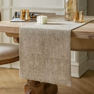 zeemart burlap style farmhouse table runners 72 inches long, beige rustic woven dining table runner for everyday use, 14x72 inches, oatmeal beige