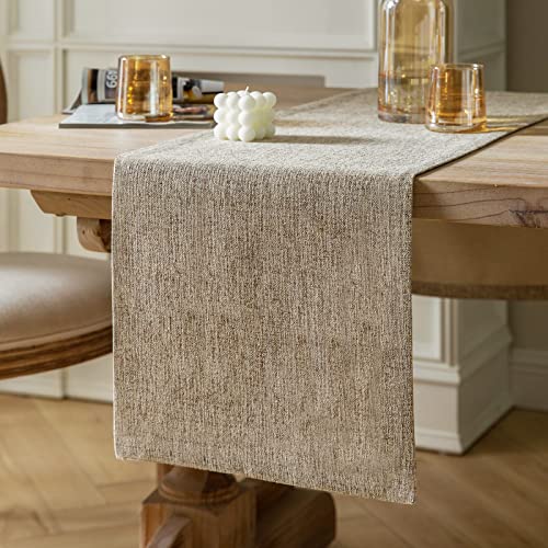 ZeeMart Burlap Style Farmhouse Table Runners 72 Inches Long, Beige Rustic Woven Dining Table Runner for Everyday Use, 14x72 Inches, Oatmeal Beige