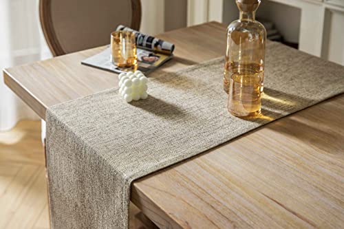 ZeeMart Burlap Style Farmhouse Table Runners 72 Inches Long, Beige Rustic Woven Dining Table Runner for Everyday Use, 14x72 Inches, Oatmeal Beige