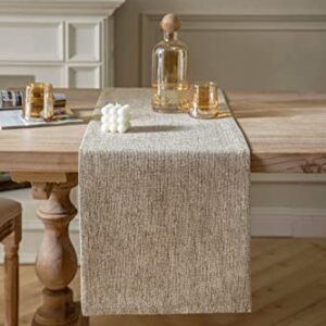 ZeeMart Burlap Style Farmhouse Table Runners 72 Inches Long, Beige Rustic Woven Dining Table Runner for Everyday Use, 14x72 Inches, Oatmeal Beige